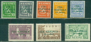 Восточная Карелия: Зелёная Надпечатка на марках Финляндии. Серия 8 марок
